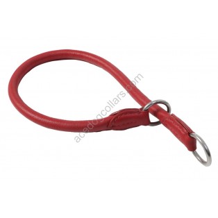 Ace Comfy Soft Best Rolled Italian Leather Slip/Check Dog Collar :: RED ::